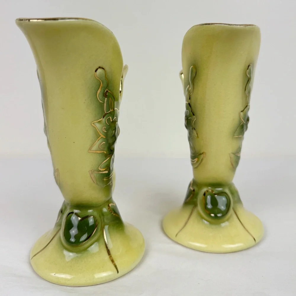 Yellow Floral Cornucopia Vases- Set of Two - Picture 6 of 8